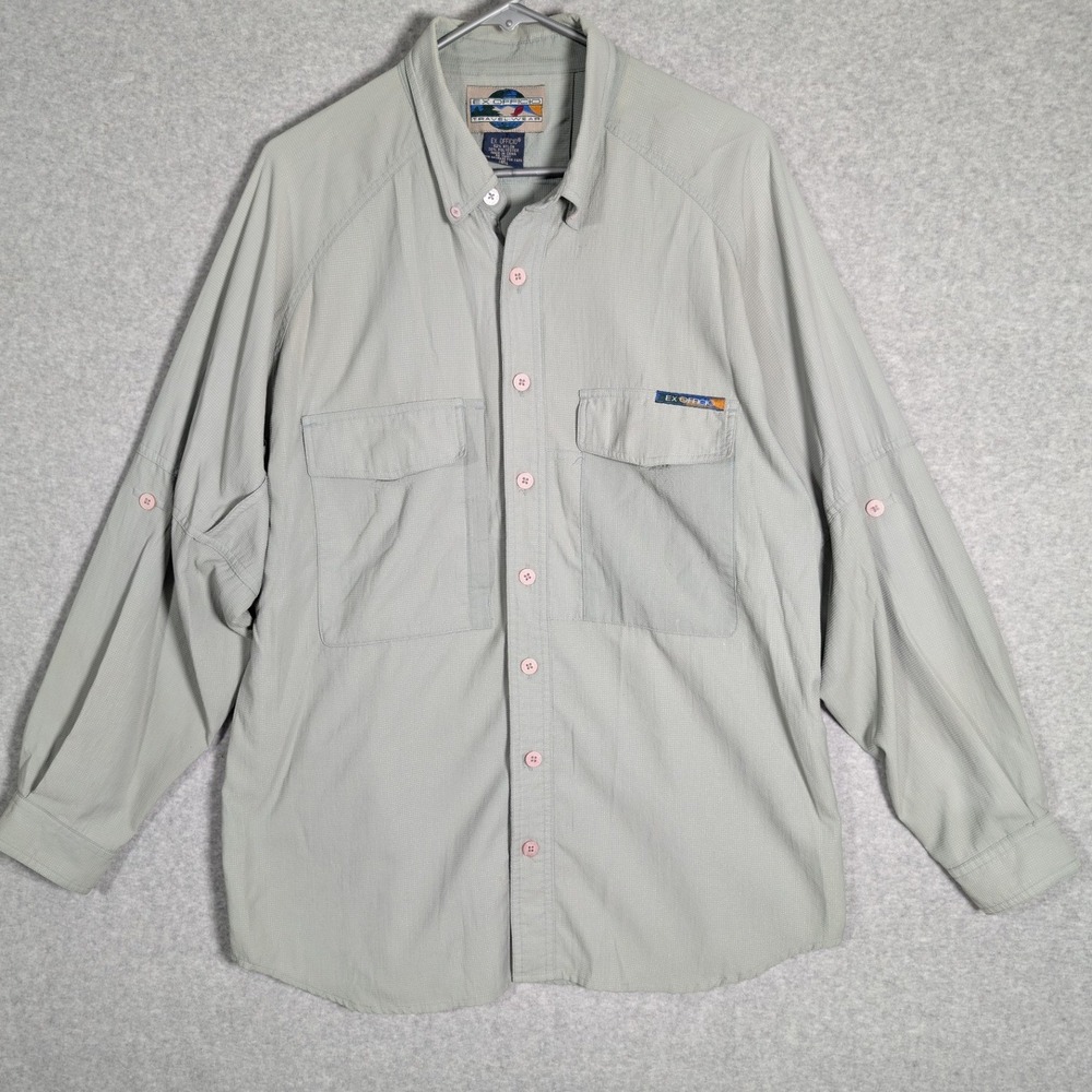 ExOfficio‎ Shirt Mens Medium Sage Green Travel Hiking Long Sleeve Vented Nylon